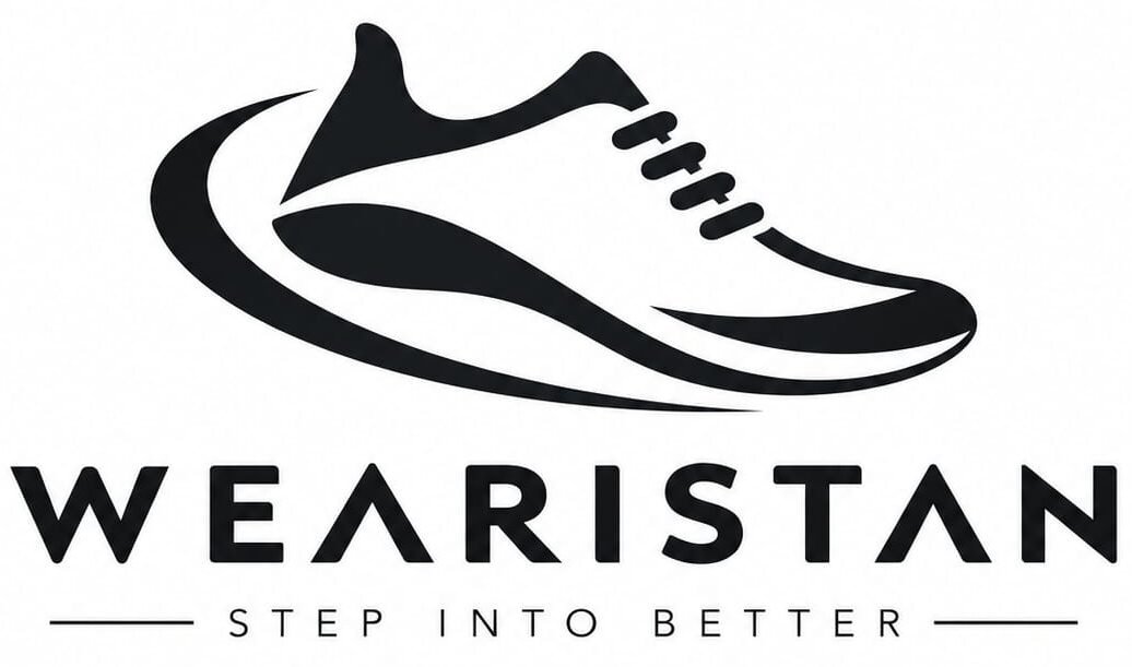 Wearistan shoe logo featuring a sleek brown sneaker icon, bold WEARISTAN text, and the tagline ‘STEP INTO BETTER’ with a heart symbol.
